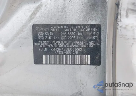 2016 Hyundai Elantra Se z USA, uszkodzony, nr VIN KMHDH4AE5GU586060